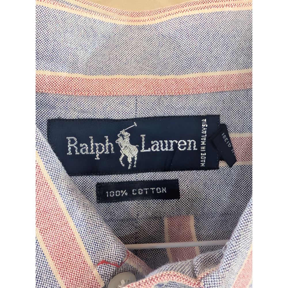 Ralph Lauren Striped Button Down Shirt Mens Long Sleeve Blue Pink 16.5 / 34 - Picture 2 of 6